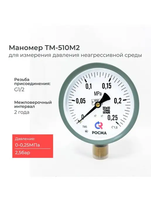 РОСМА Манометр для измерения давления ТМ-510Р 0-0,25 МПа, вариант