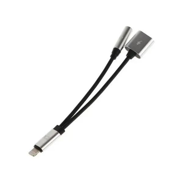 Переходник с Lightning на Jack 3.5 и Lightning, серебристый