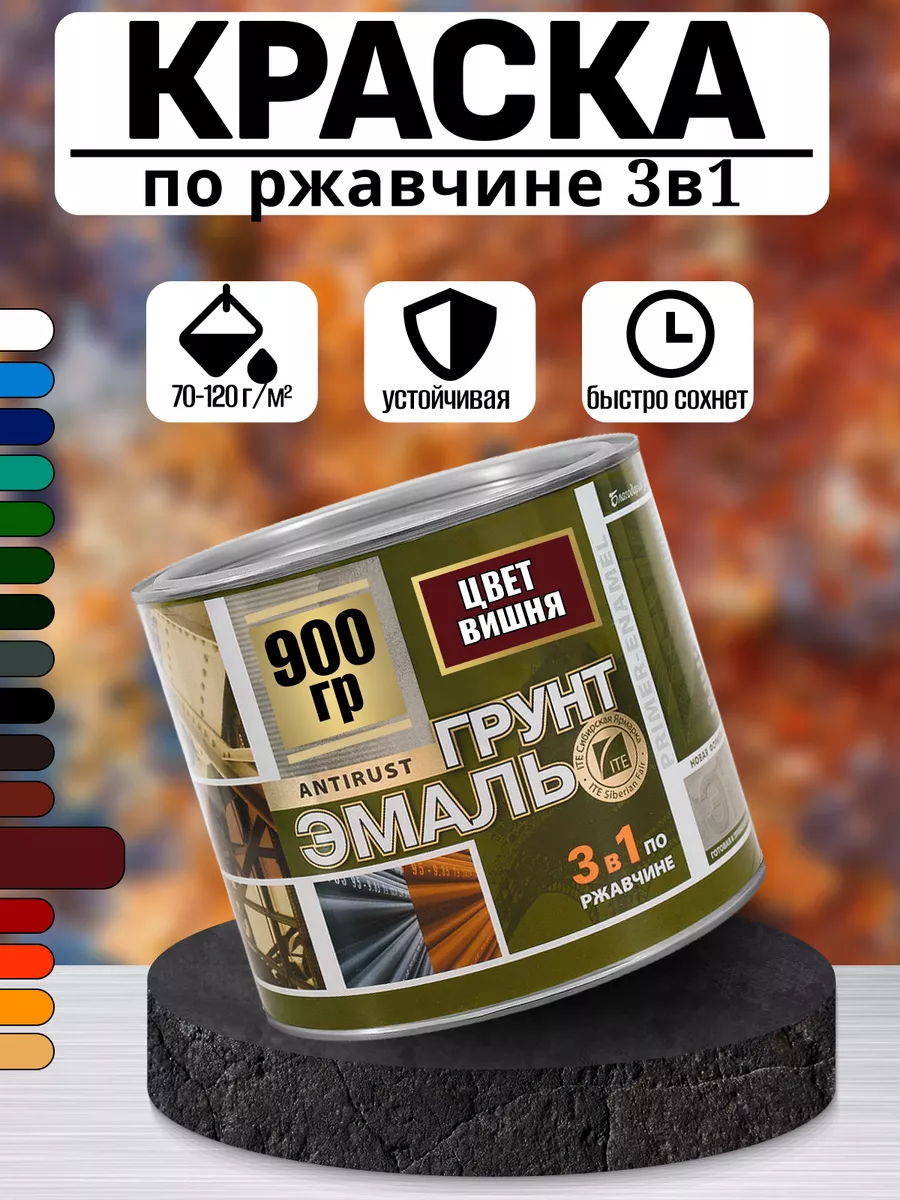 Краска по металлу и ржавчине 3в1 спелая вишня 0,9кг