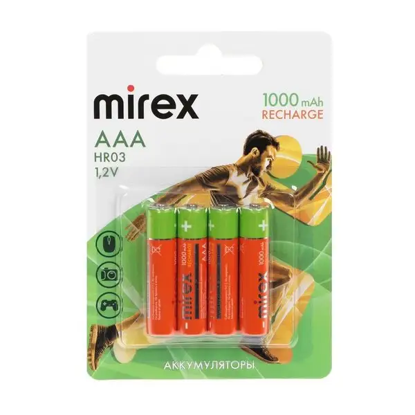 Аккумулятор Ni-Mh, AAA, 1.2В, 1000 мАч, , 4 шт.
