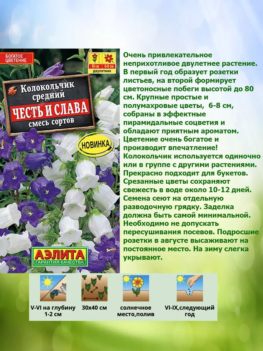 Семена Колокольчик Честь и слава Агрофирма Аэлита 171517324 купить за 98 ₽  в интернет-магазине Wildberries