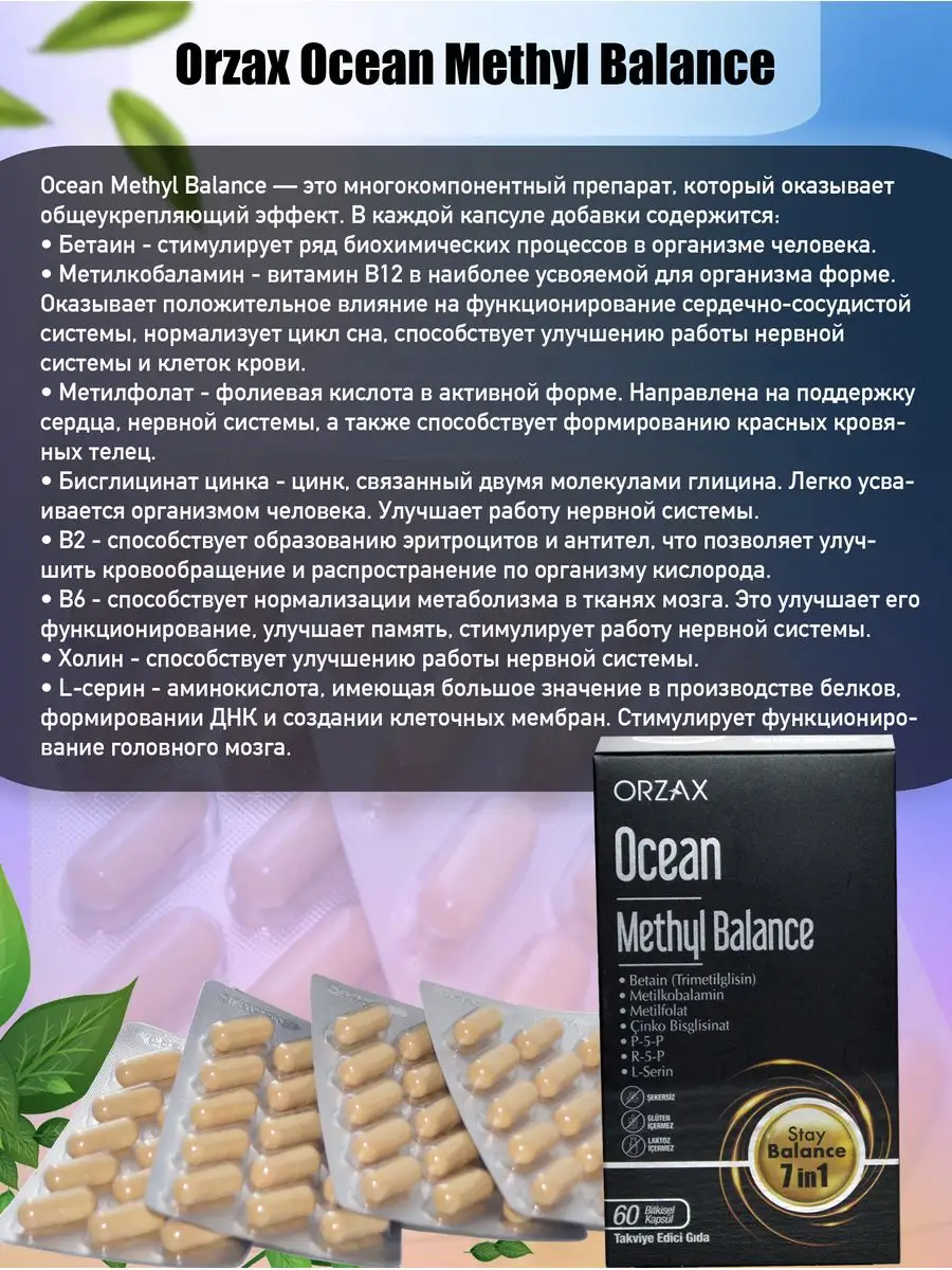 Ocean Methyl Balance / метилбаланс 60 капсул Orzax 171563984 купить в  интернет-магазине Wildberries