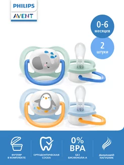 Соска-пустышка ultra air SCF080/05 с футляром, 2 шт, 0-6 мес Philips AVENT 171636398 купить за 684 ₽ в интернет-магазине Wildberries