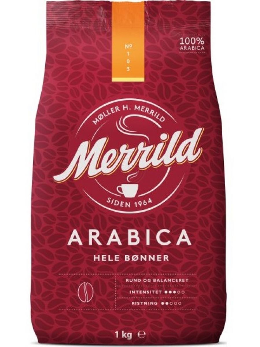 Кофе arabica зернах отзывы. Кофе Merrild 1 кг. Merrild Arabica. Кофе в зернах Merrild Arabica. Кофе Арабика в зернах.