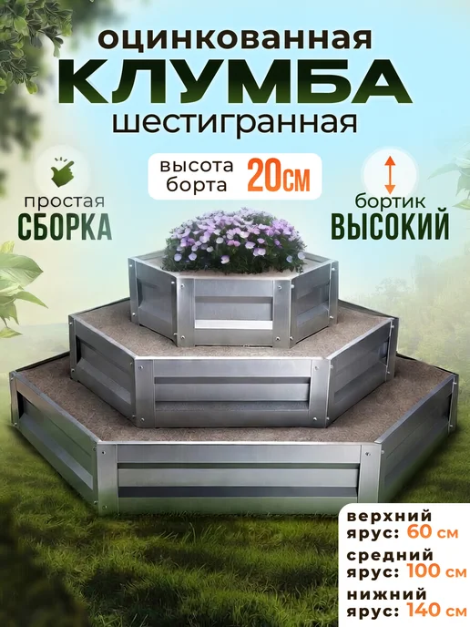 Добрые грядки Клумба садовая оцинкованная для дачи многоярусная, вариант