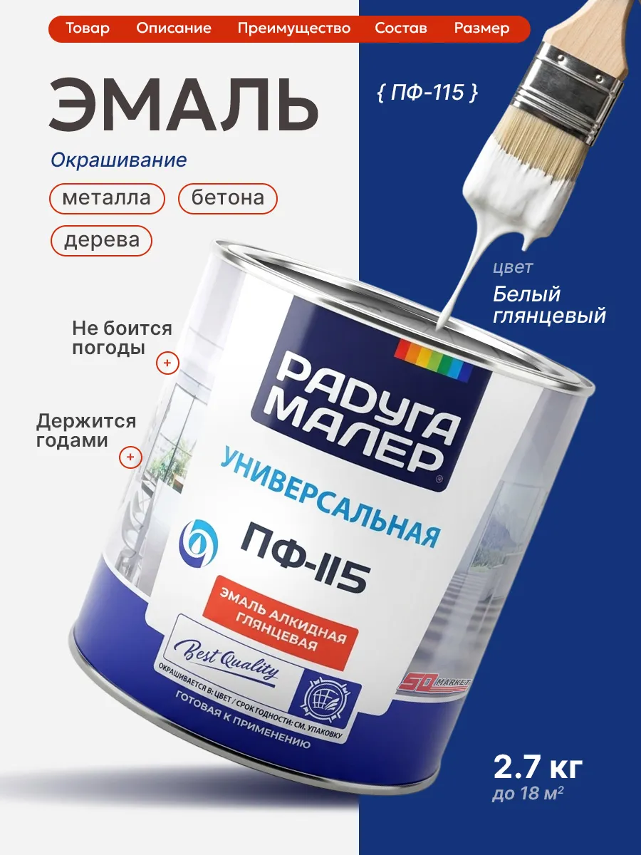 Краска для мебели белая глянцевая 2.7 кг атмосферостойкая