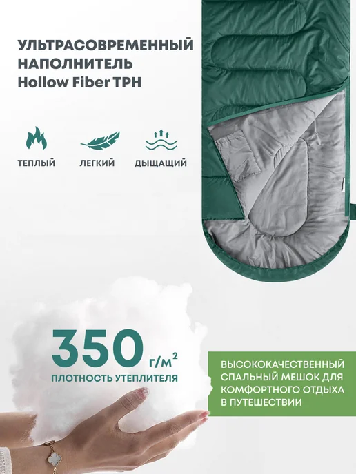 RSP Спальный мешок SLEEP 350 RipStop (молния справа, зеленый), зеленый, фото 4