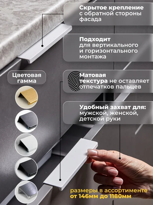 Lonso Ручка мебельная профиль белая матовая 146 мм, белый, фото 5