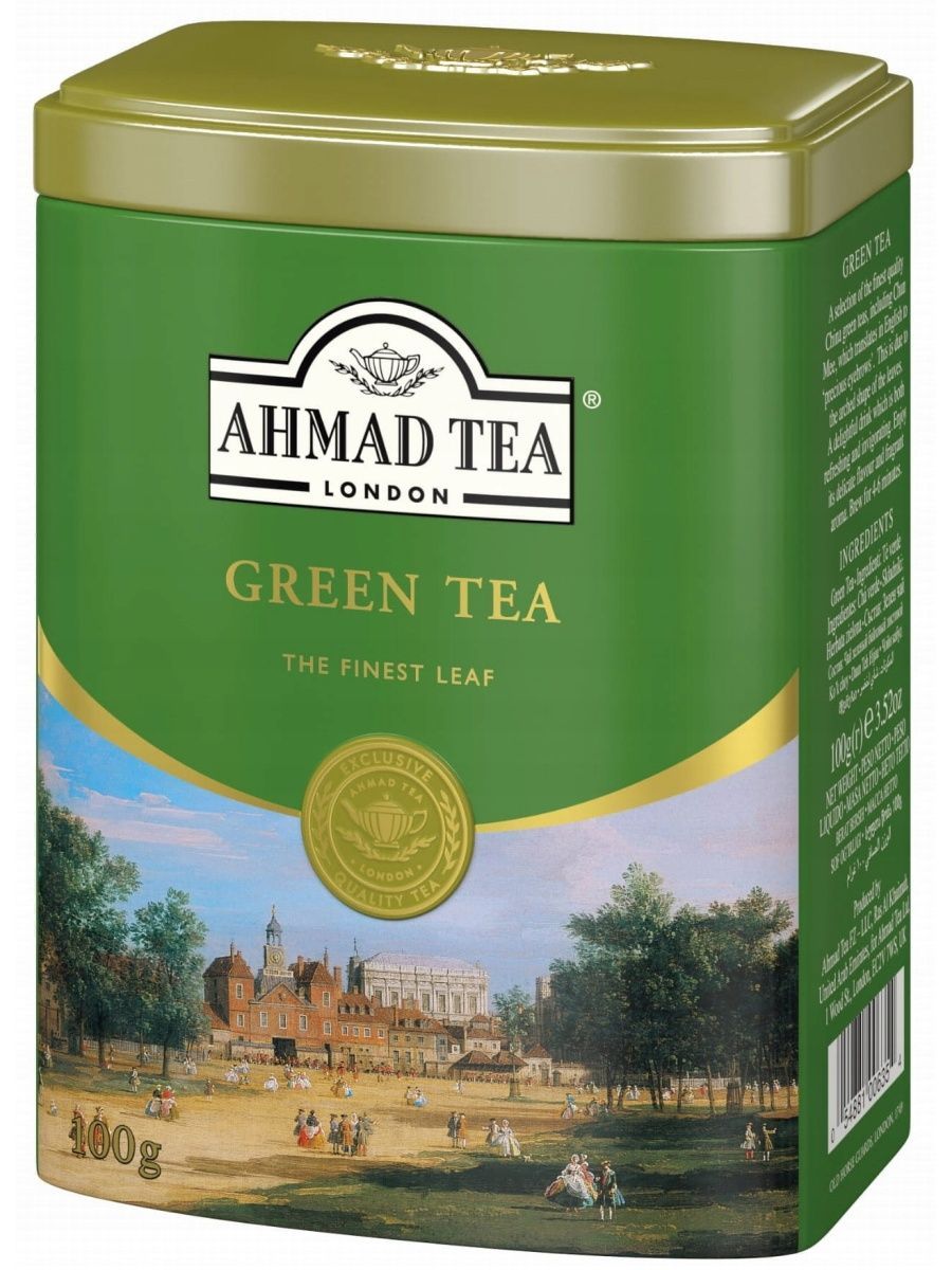 Чай Ахмад 100г зеленый. Ahmad Tea Green Tea, зеленый. Чай в железных банках.