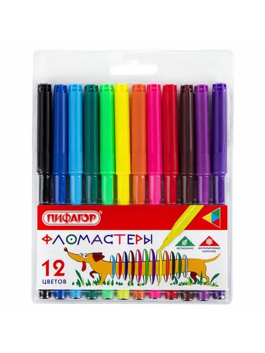 Пифагор Фломастеры "Веселая такса", 12 цветов, 12 цв.
