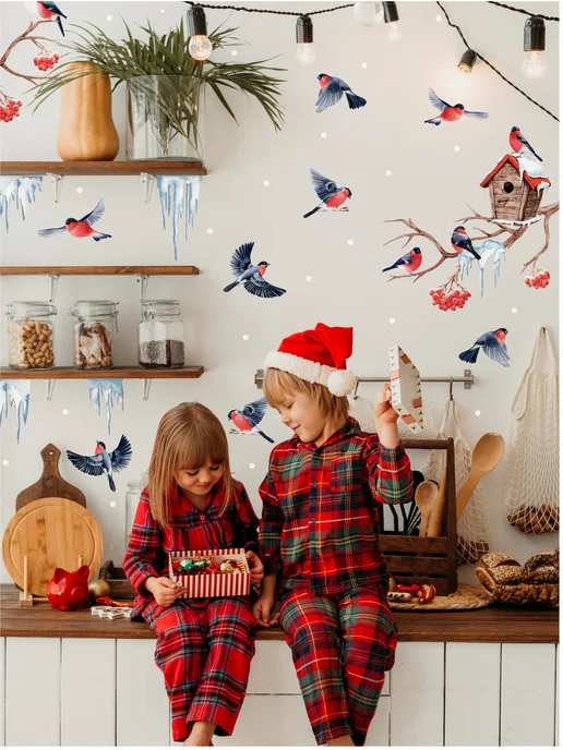 Indigo Stick Новогодние наклейки на окна - украшения снегири, черный, фото 5