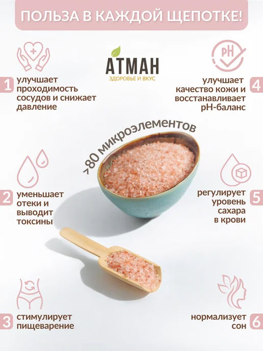 АТМАН Гималайская соль пищевая средний помол, розовая 400 гр, 400 г, фото 4