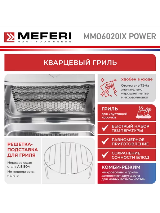 Meferi Микроволновая печь встраиваемая MMO6020IX POWER 20 л, 20 л, фото 5