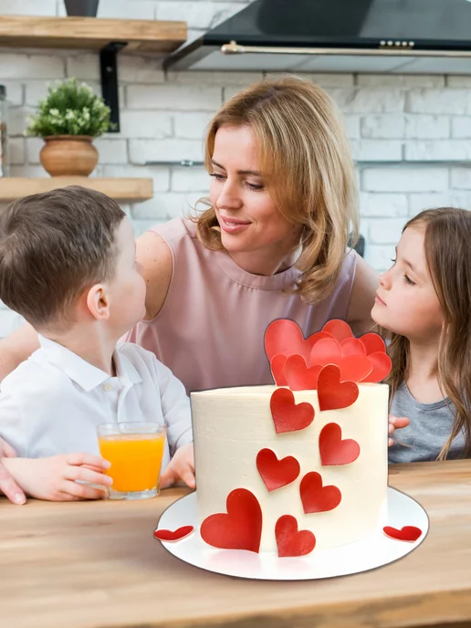 Cafebeze Сердечки на торт съедобные вафельные украшения, красный, фото 6