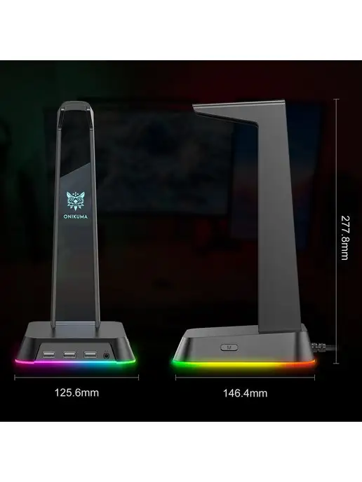 ONIKUMA Подставка держатель с подсветкой RGB для игровых наушников, черный, фото 3