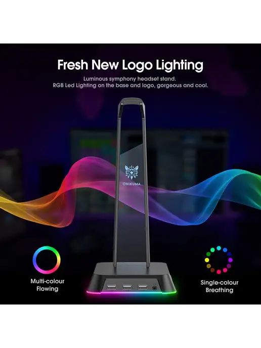 ONIKUMA Подставка держатель с подсветкой RGB для игровых наушников, черный, фото 4