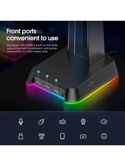 ONIKUMA Подставка держатель с подсветкой RGB для игровых наушников, черный, фото 5
