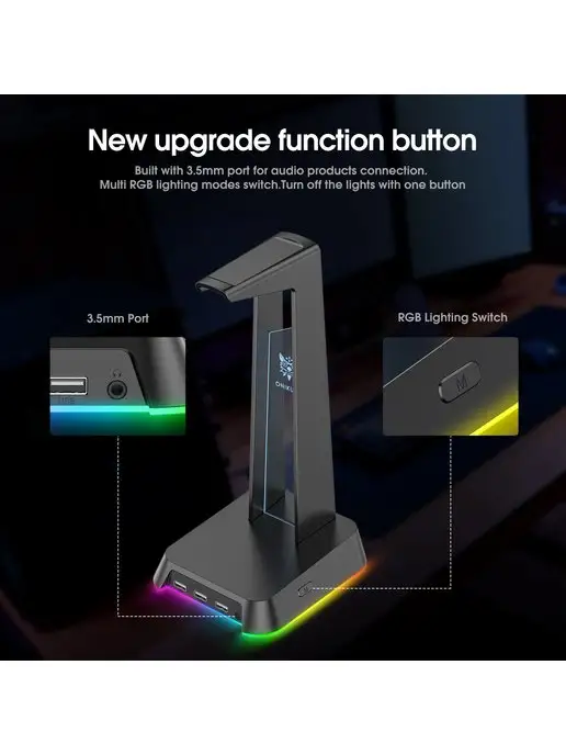 ONIKUMA Подставка держатель с подсветкой RGB для игровых наушников, черный, фото 7