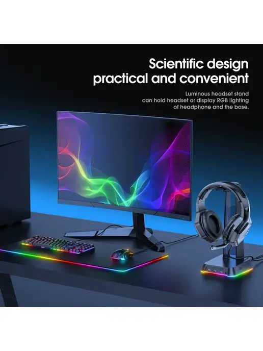 ONIKUMA Подставка держатель с подсветкой RGB для игровых наушников, черный, фото 8