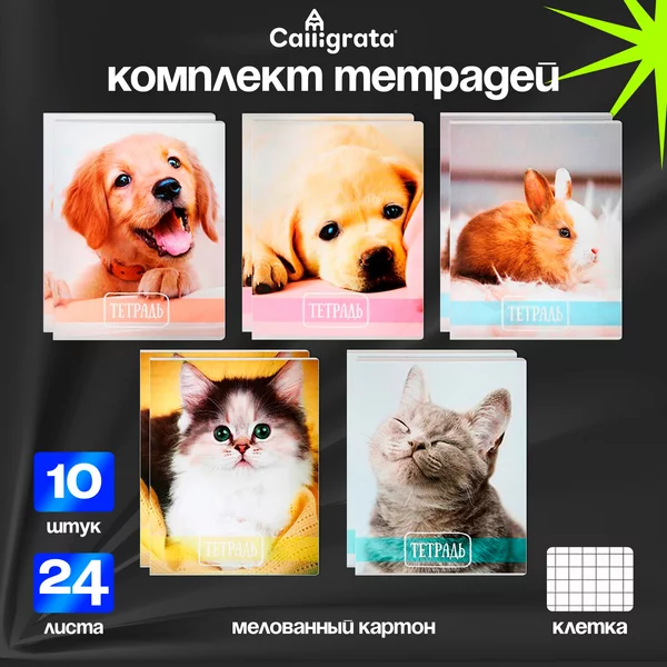 Тетради в школу 24 листа в клетку для учебы, 10 штук