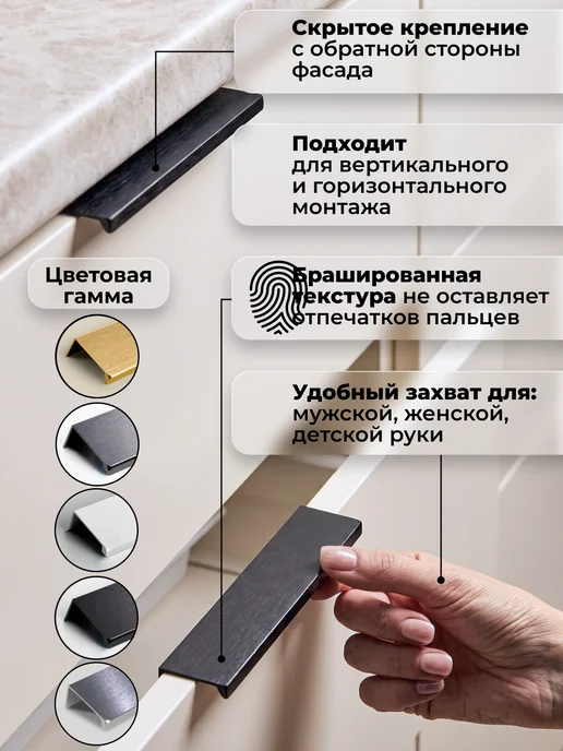 Lonso Ручка мебельная 1 метр накладная торцевая, 1 м, фото 3