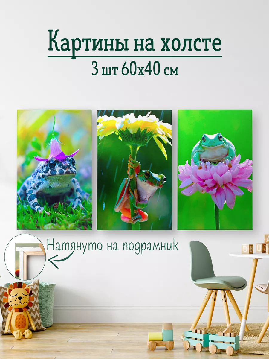 Триптих Лягушки модульные картины 3 шт.