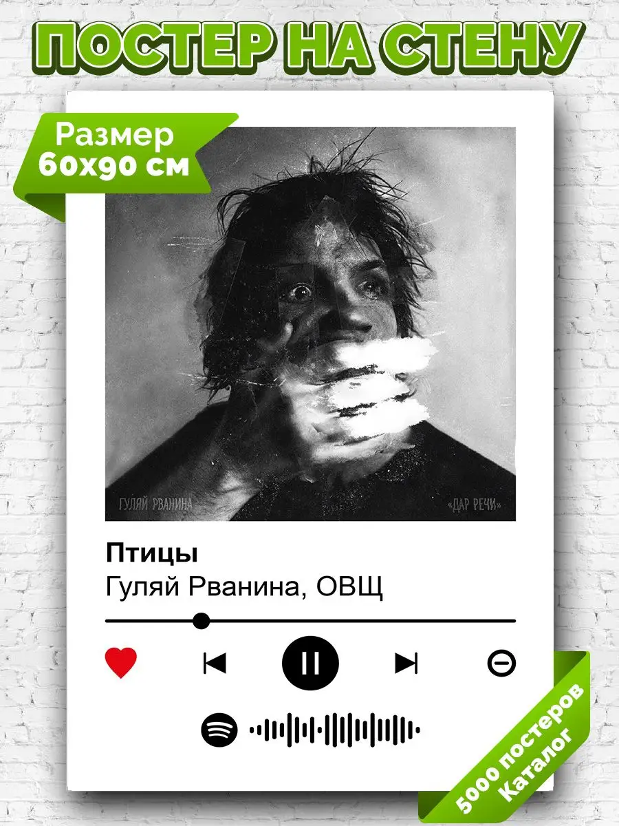 Постер на стену Гуляй рванина ОВЩ - Птицы 60х90 Arthata-spotify постер  Спотифай постер 172316704 купить за 448 ₽ в интернет-магазине Wildberries