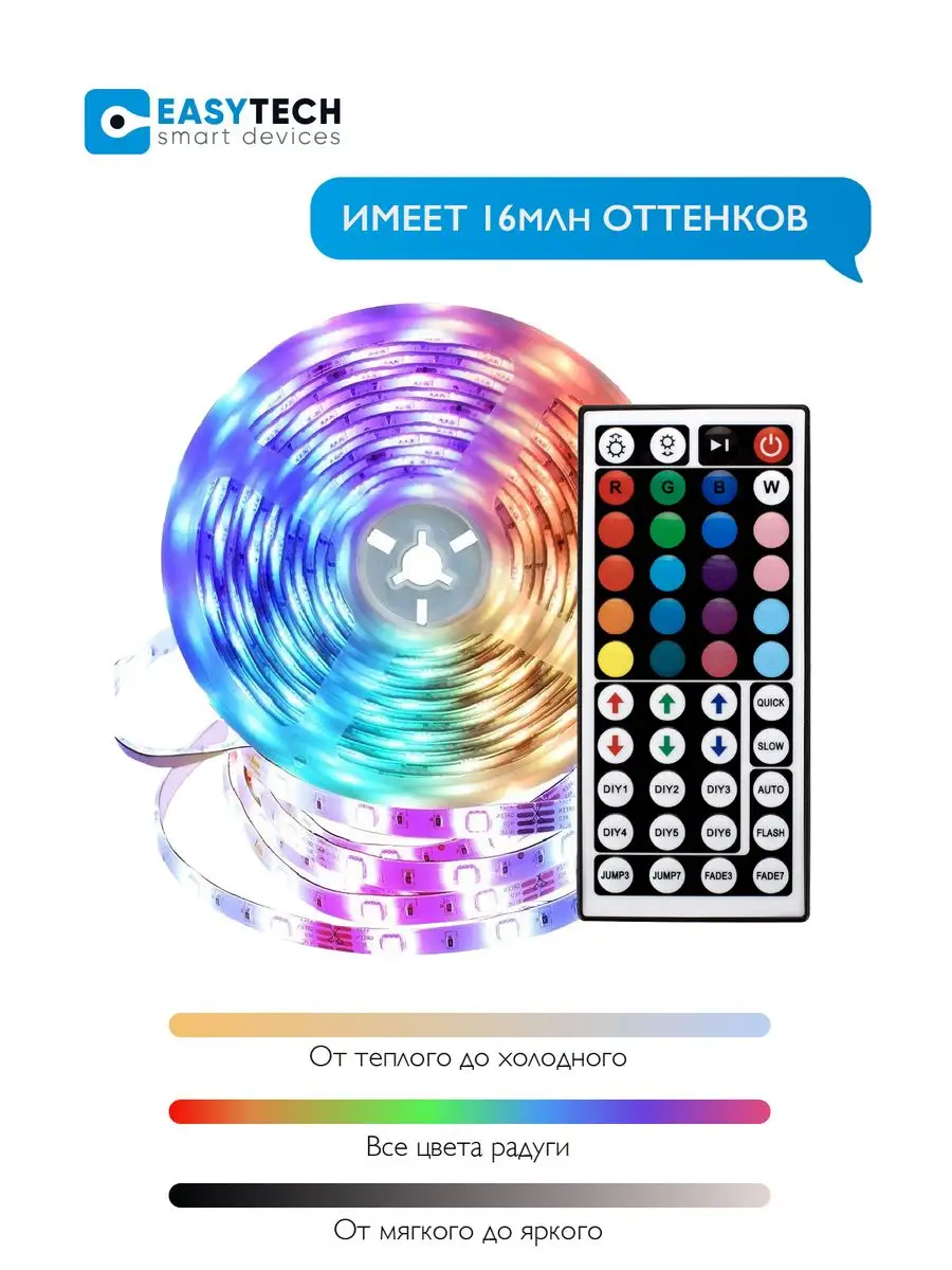 Светодиодная лента RGB led многоцветная Умный дом - Easy Tech 172335752  купить за 775 ₽ в интернет-магазине Wildberries