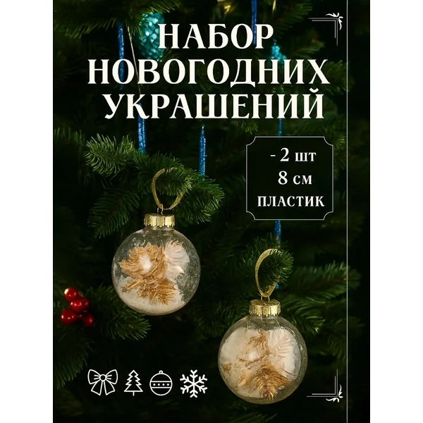 Набор новогодних шаров 8 см, 2 шт Фиеста