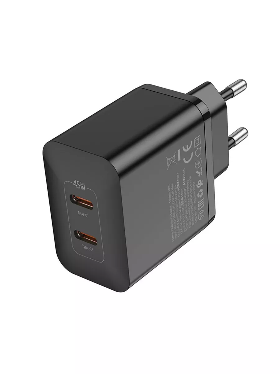 Быстрая зарядка для телефона 2 USB-С 3А PD45W, QC3.0, GaN Hoco 172593871  купить за 1 356 ₽ в интернет-магазине Wildberries