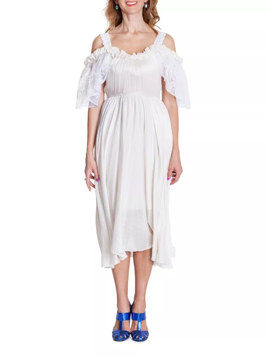 Изящное женственное платье со вставками из нежного кружева на плечах › Інтернет-магазин одягу