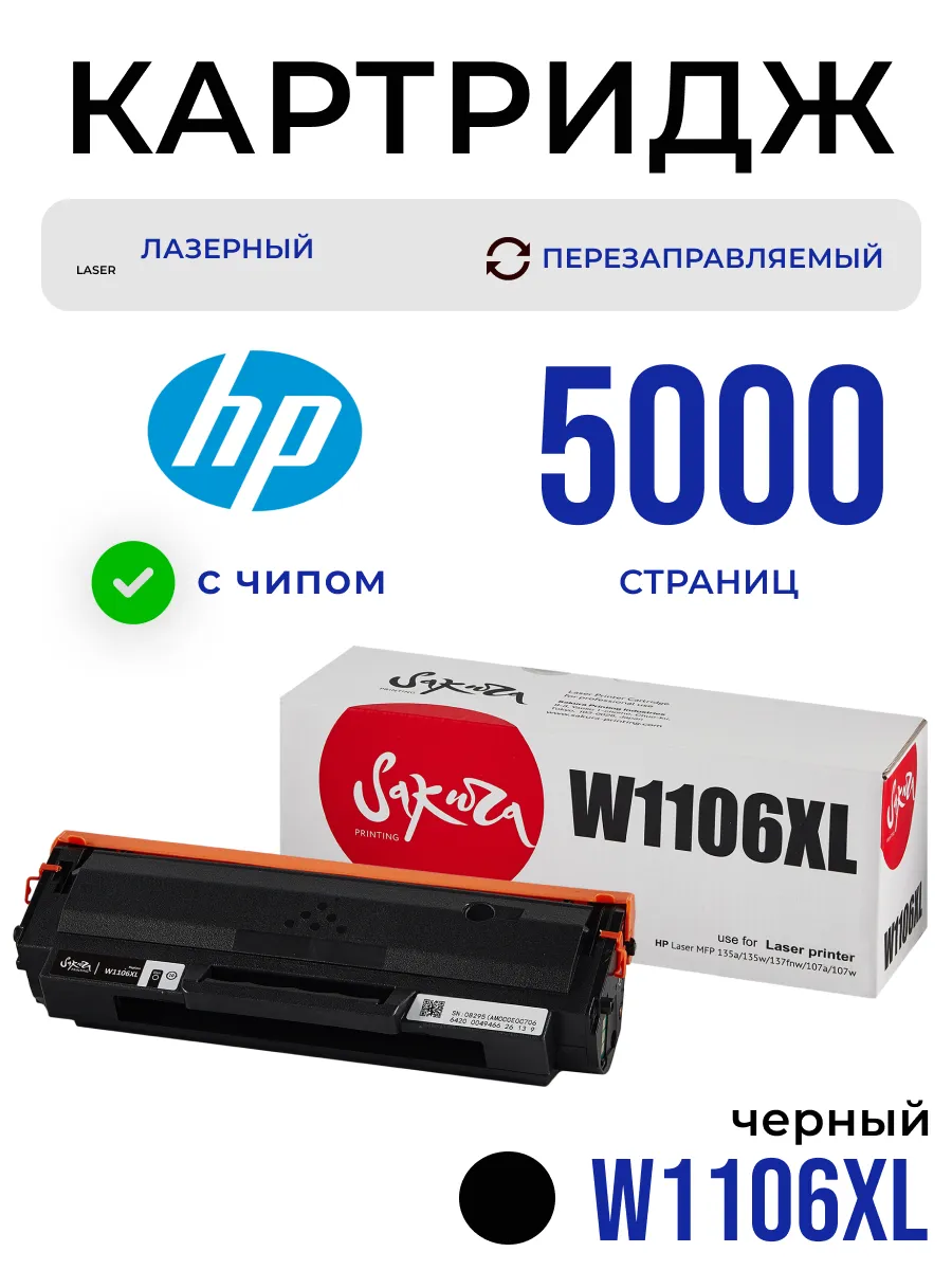 Картридж W1106XL, лазерный, 5000...