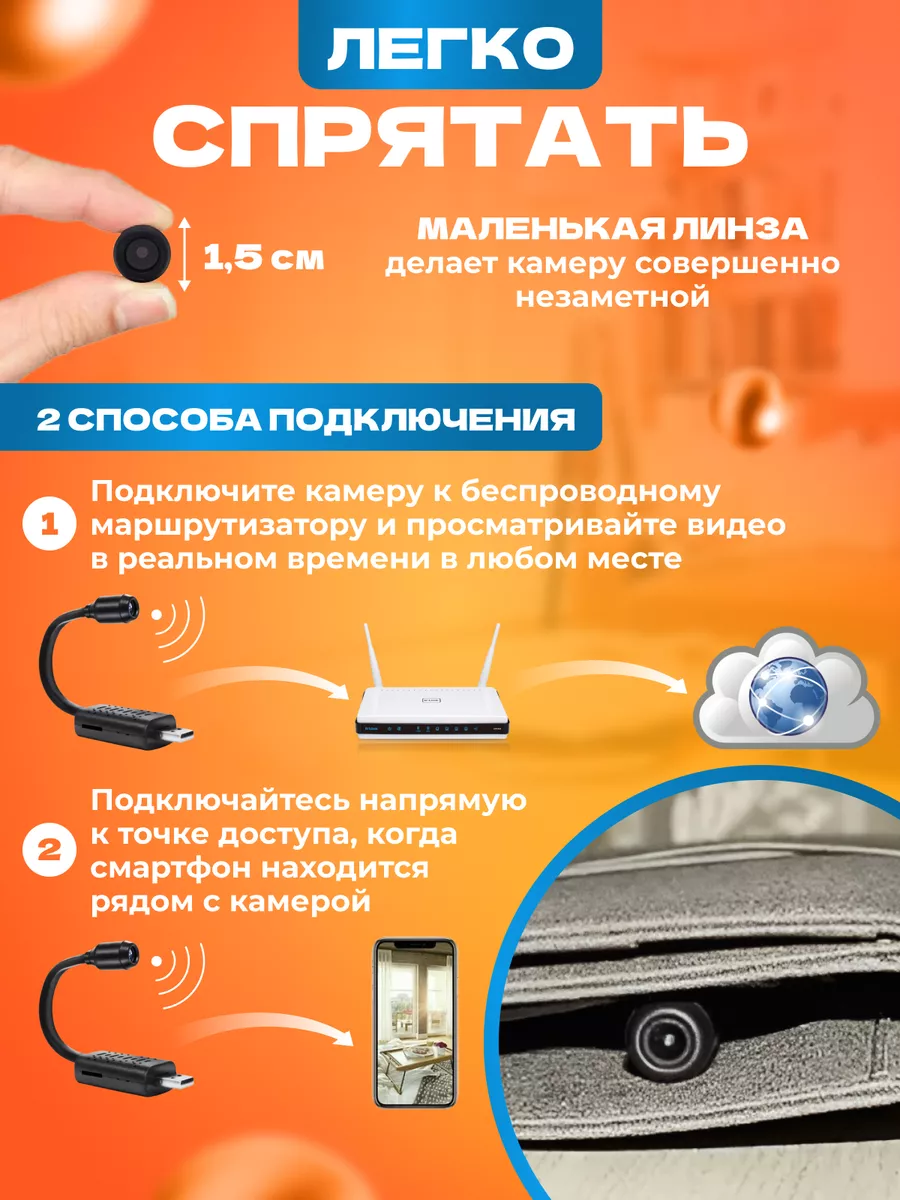 DanKosBon Мини камера скрытого видеонаблюдения беспроводная Wi-Fi