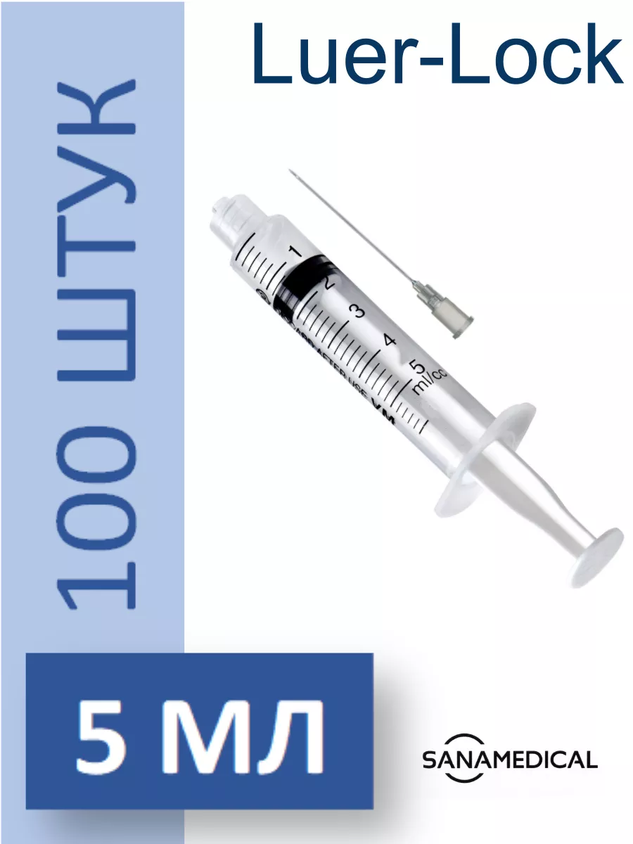 Шприц медицинский 5 мл Луер-лок с иглой АПТЕКА ДОМА 172849044 купить за 496  ₽ в интернет-магазине Wildberries