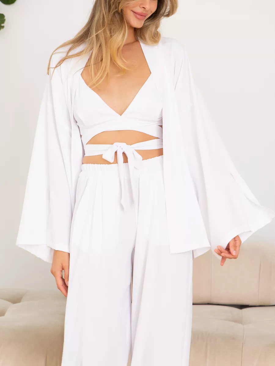 Костюм брючный тройка летний с кимоно и штанами mimi pajamas 172886324  купить за 4 130 ₽ в интернет-магазине Wildberries