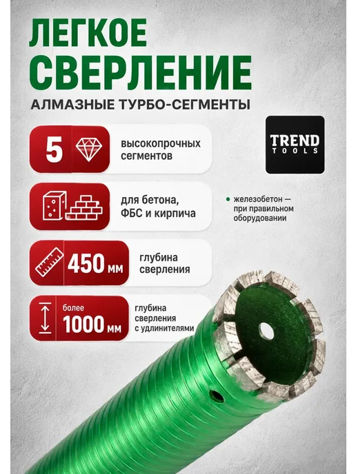 TREND TOOLS Алмазная коронка по бетону 51 мм 1 1 4" длина 450 мм, вариант, фото 3