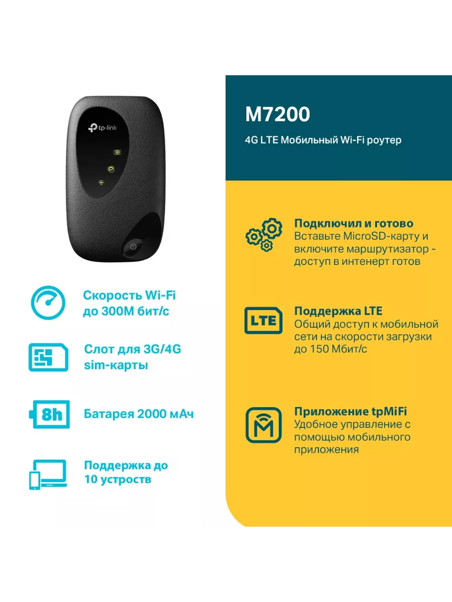 Роутер WiFi M7200 LTE-Advanced TP-Link 173173825 купить в интернет-магазине  Wildberries