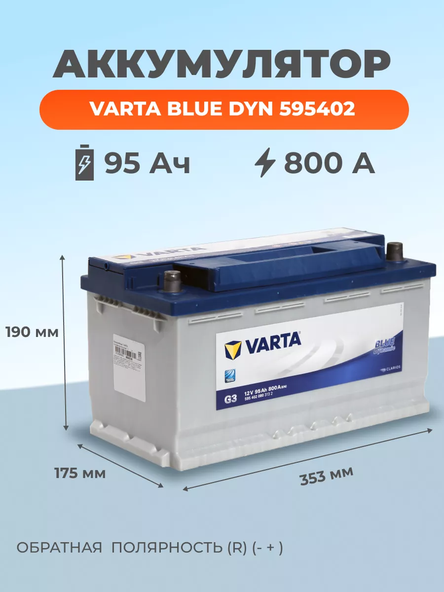 Автомобильный аккумулятор Varta Blue Dyn 595402 (95 Ah) VARTA 173186426  купить в интернет-магазине Wildberries