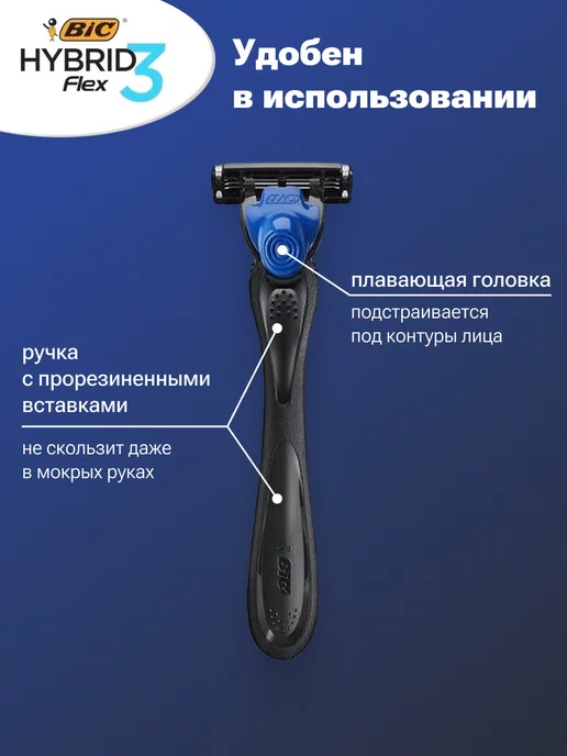 BIC Станок для бритья Flex 3 Hybrid + 2 картриджа, черный, фото 2