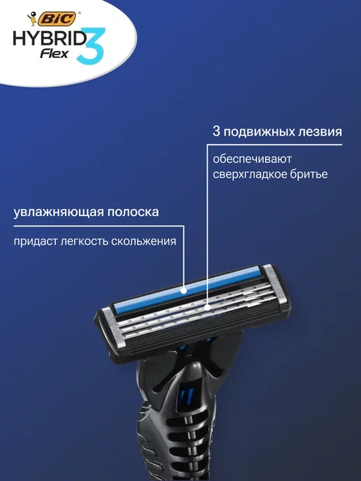 BIC Станок для бритья Flex 3 Hybrid + 2 картриджа, черный, фото 3