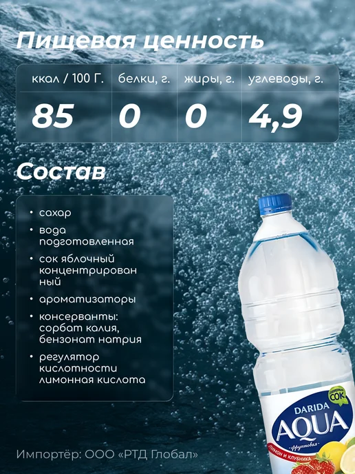 Белорусские продукты Вода питьевая AQUA Лимон и клубника, 6 штук по 1.5 л, 1,5 л, фото 2