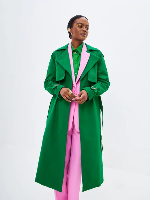 NOELE BOUTIQUE Тренчкот Плащ удлиненный большие размеры, зеленый
