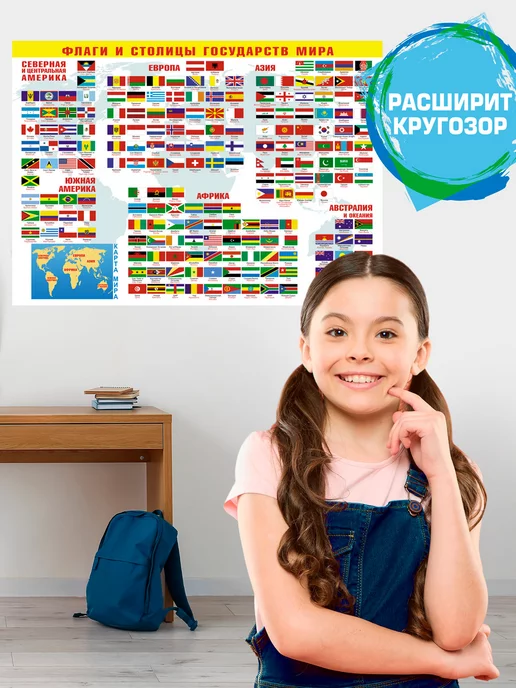 ЗАЙЧИКОВА Обучающий плакат флаги мира для детей по географии настенный, вариант, фото 5