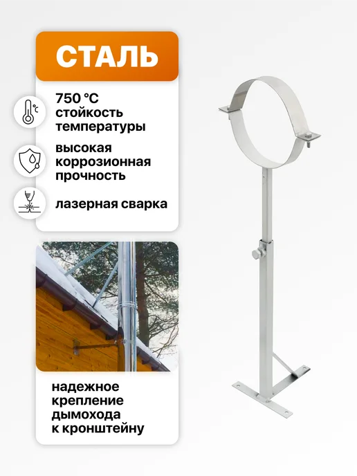R-SAUNA Кронштейн для крепления трубы дымохода к стене 180, серый, фото 2