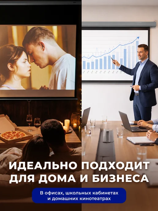 S'OK Экран для проектора 183x183 см 1 1 102 дюймов с пультом, 183x183 см, фото 8