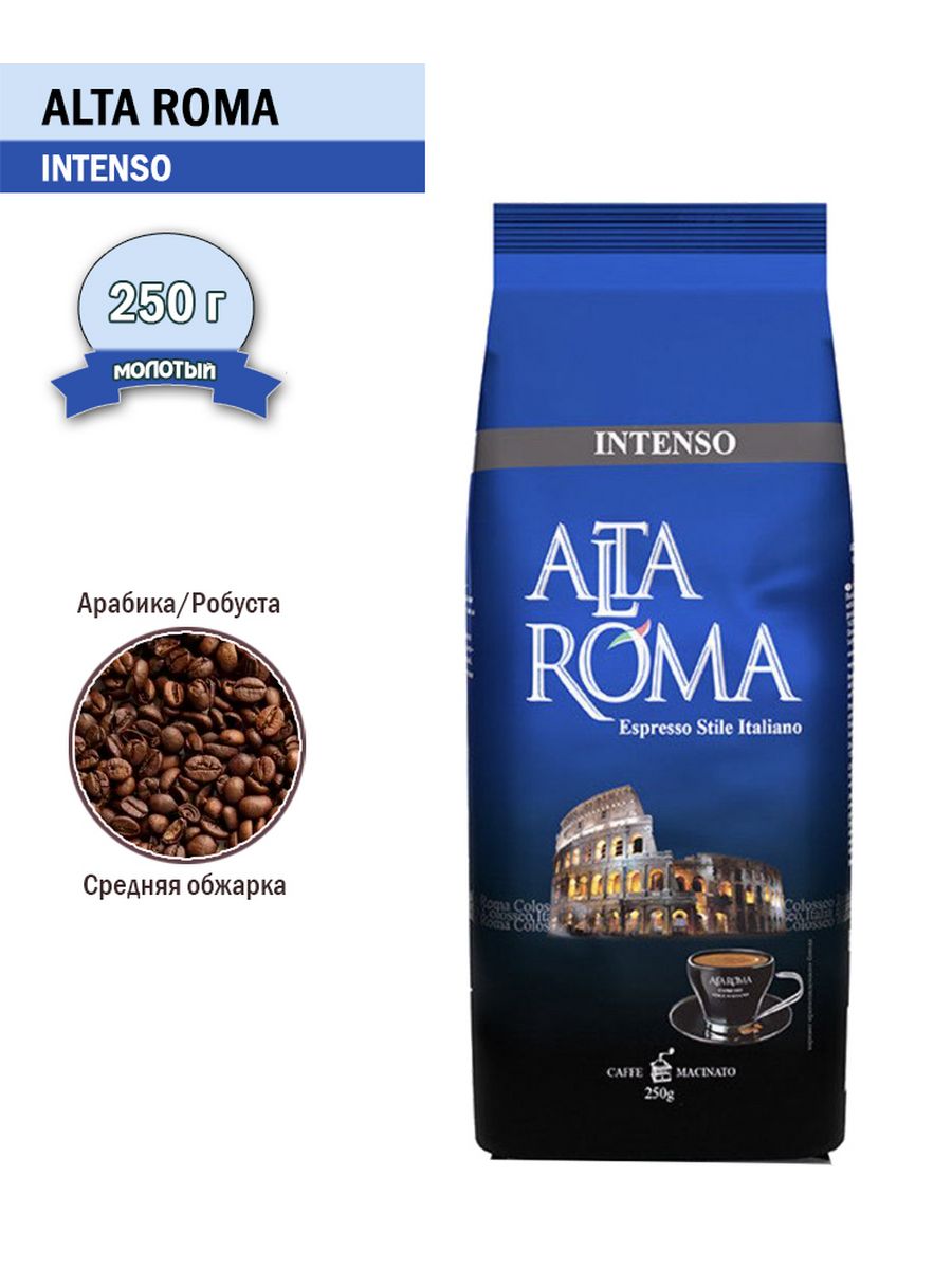 Intenso roma. Кофе в зернах alta ROMA intenso. Alta ROMA кофе Vero в зернах 250г:6. Intenso Milano кофе молотый. Кофе alta ROMA Espresso в зернах 1 кг.