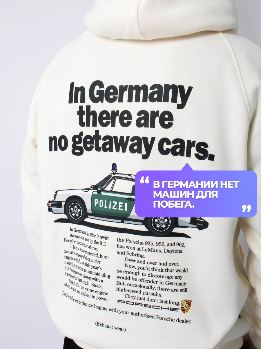 Утеплённое худи с начесом и принтом PORSCHE POLICE EXHAUST WEAR 173893545  купить в интернет-магазине Wildberries