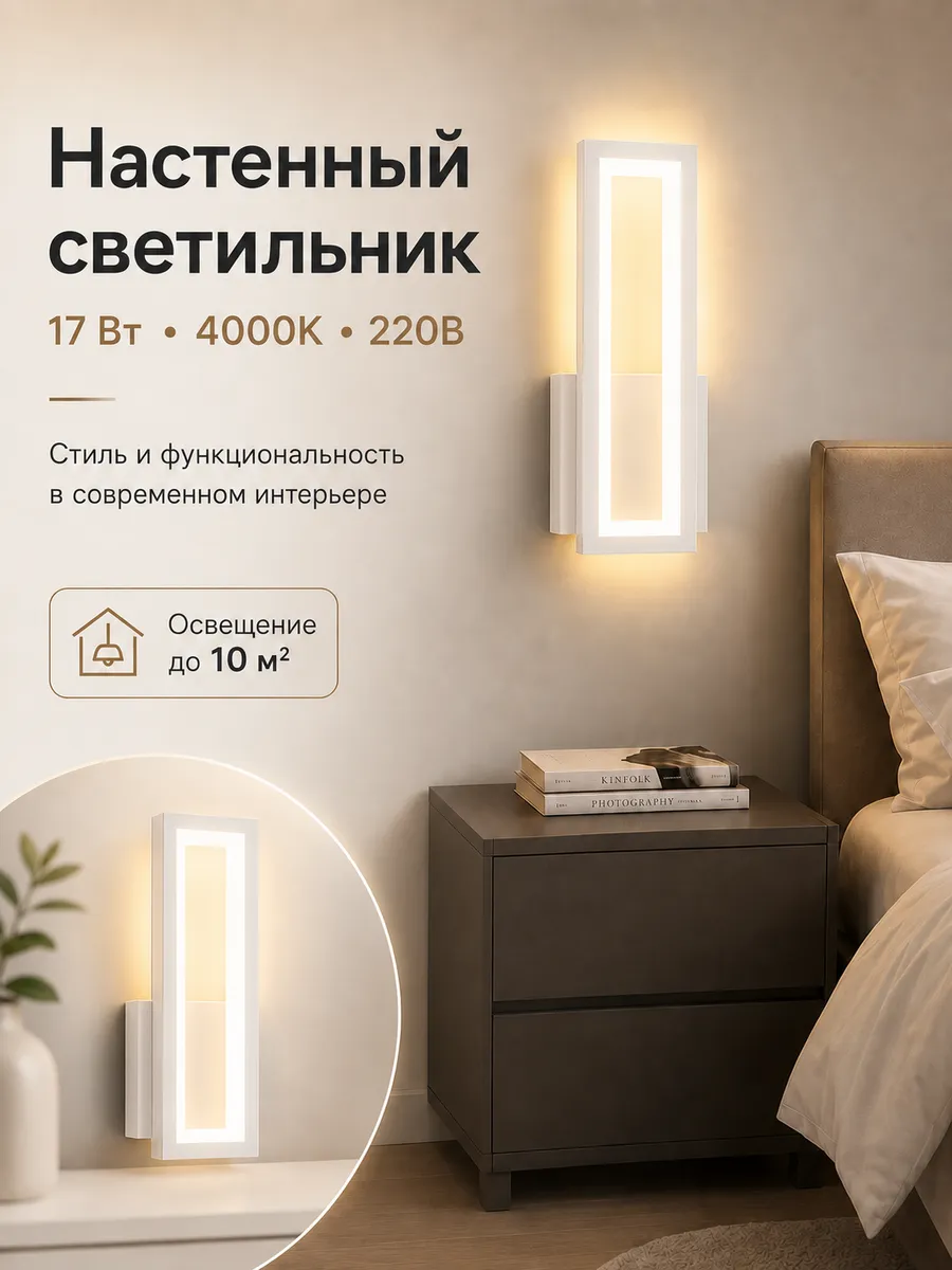 Бра настенный светильник прямоугольный, Белый