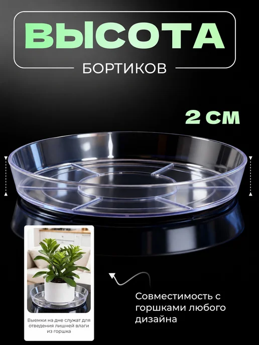 Yelenmarket Прозрачный поддон блюдце для горшков и растений 15 см 4 шт, 4 шт, фото 3