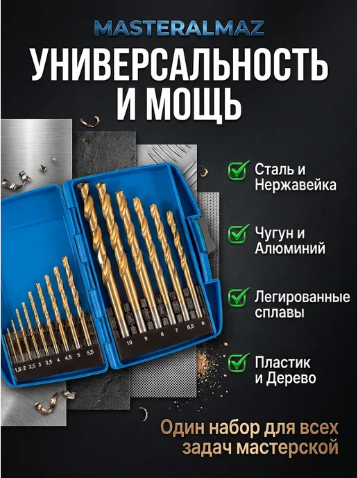 MasterAlmaz Набор спиральных сверл по металлу для дрели и шуруповерта, серый, фото 4